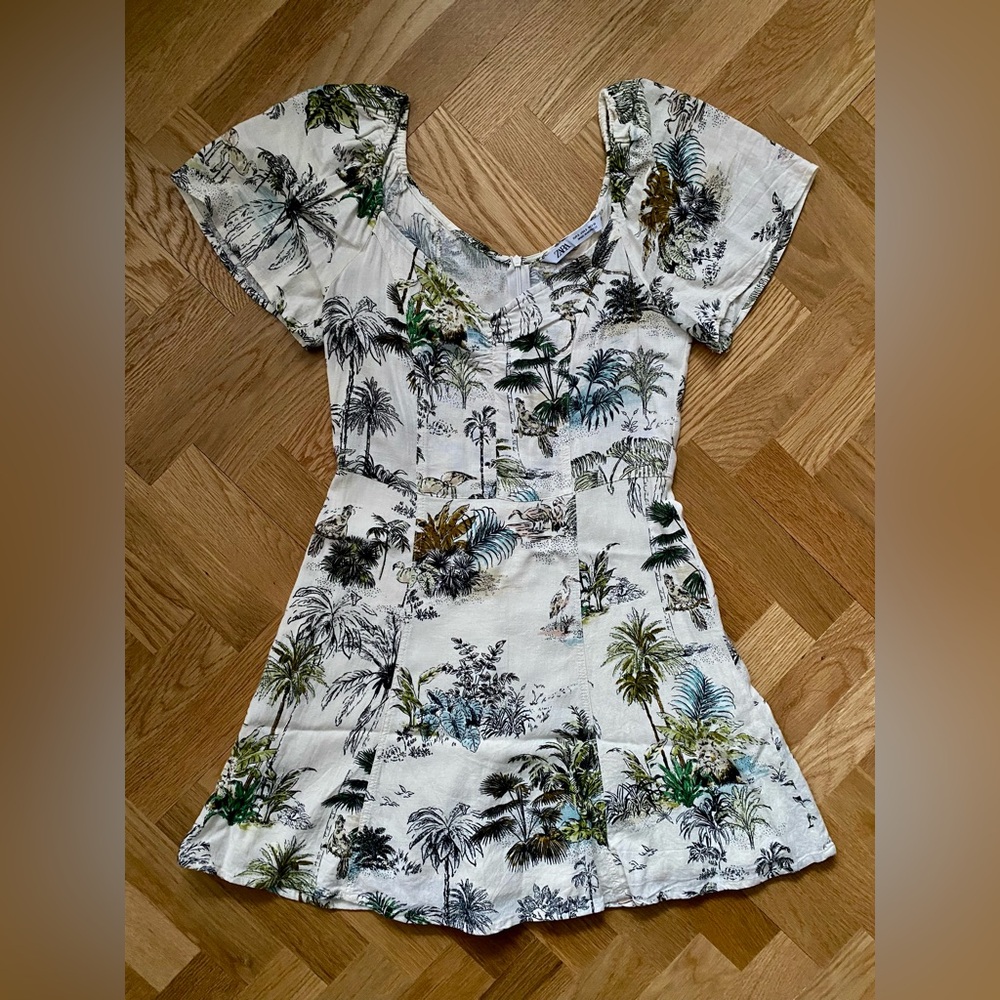 ZARA Tropical Print White Dress - Picture 5 of 7